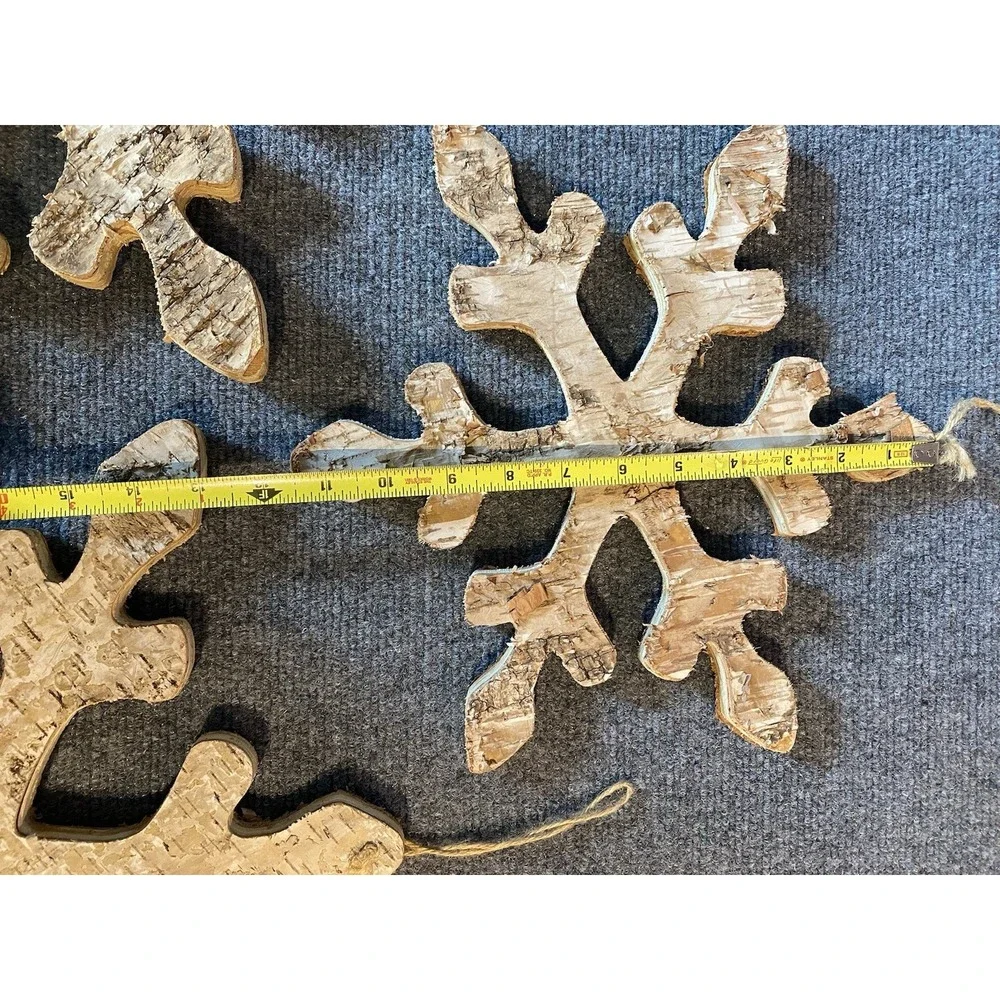 Set Of 3 Rustic Distressed Natural Wood Snowflake Decor‎ Xmas Winter Cottagecore